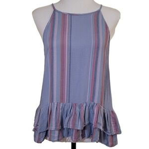 Ruffle Tiered Tank Top Beachy Coastal Striped Vacation Boho Summer Cruise Size M